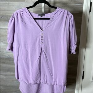 Lavender V-Neck Blouse with Button Detail 855